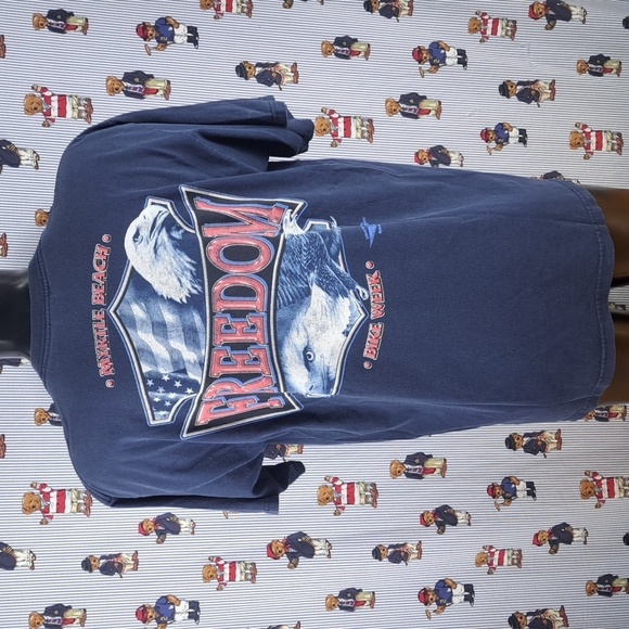 Y2K Vintage Myrtle Beach Bike Week Freedom Eagle graphic blue & white XL t-shirt - Picture 5 of 8